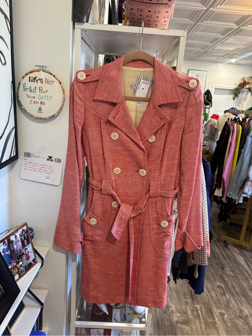 Classic A. Cheng Double-Breasted Women's Trench Coat with Matching Skirt
